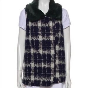 Marissa Webb Plaid Print Vest with Faux Fur Collar